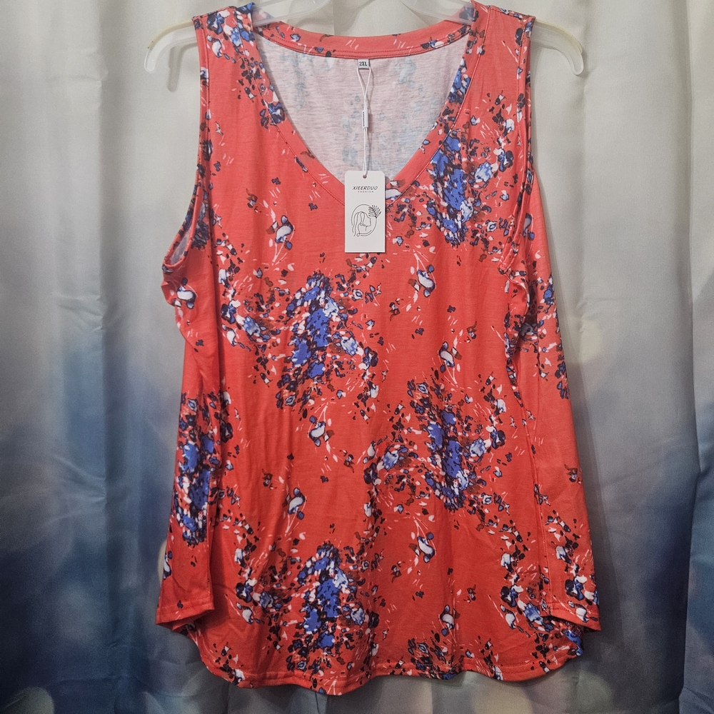 2 Tops, White & Red and Blue, Breathable  Tank Tops